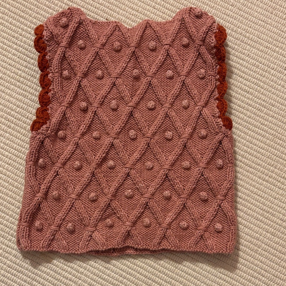Misha and Puff Textured Popcorn Knit Sleeveless Sweater in Pink and Red
